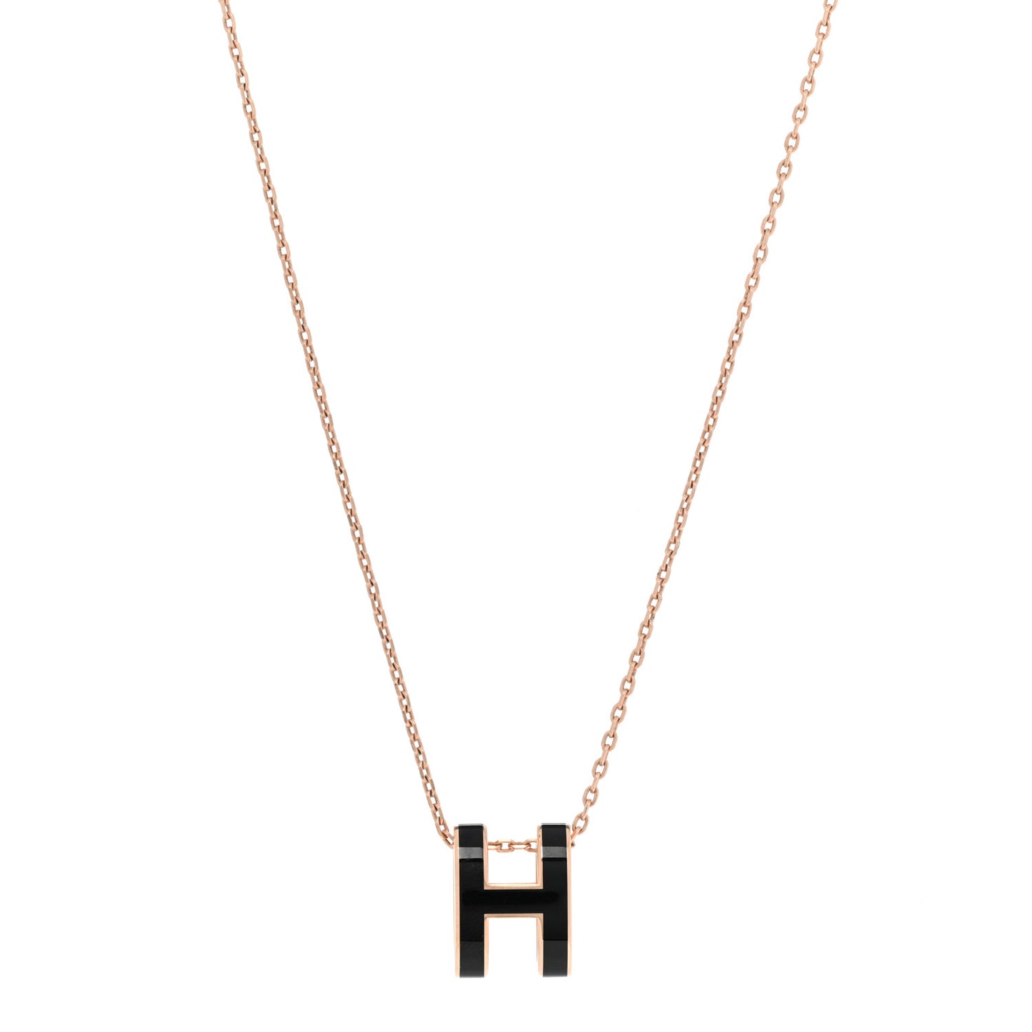 Lacquered Rose Gold Pop H Pendant Necklace Black