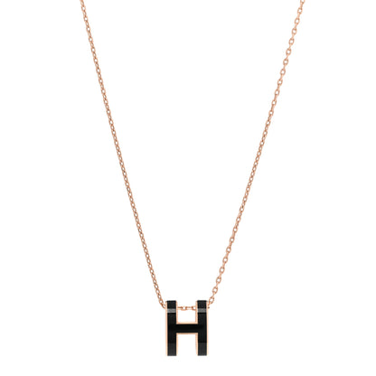 Hermes Lacquered Rose Gold Pop H Pendant Necklace Black 1 of 6