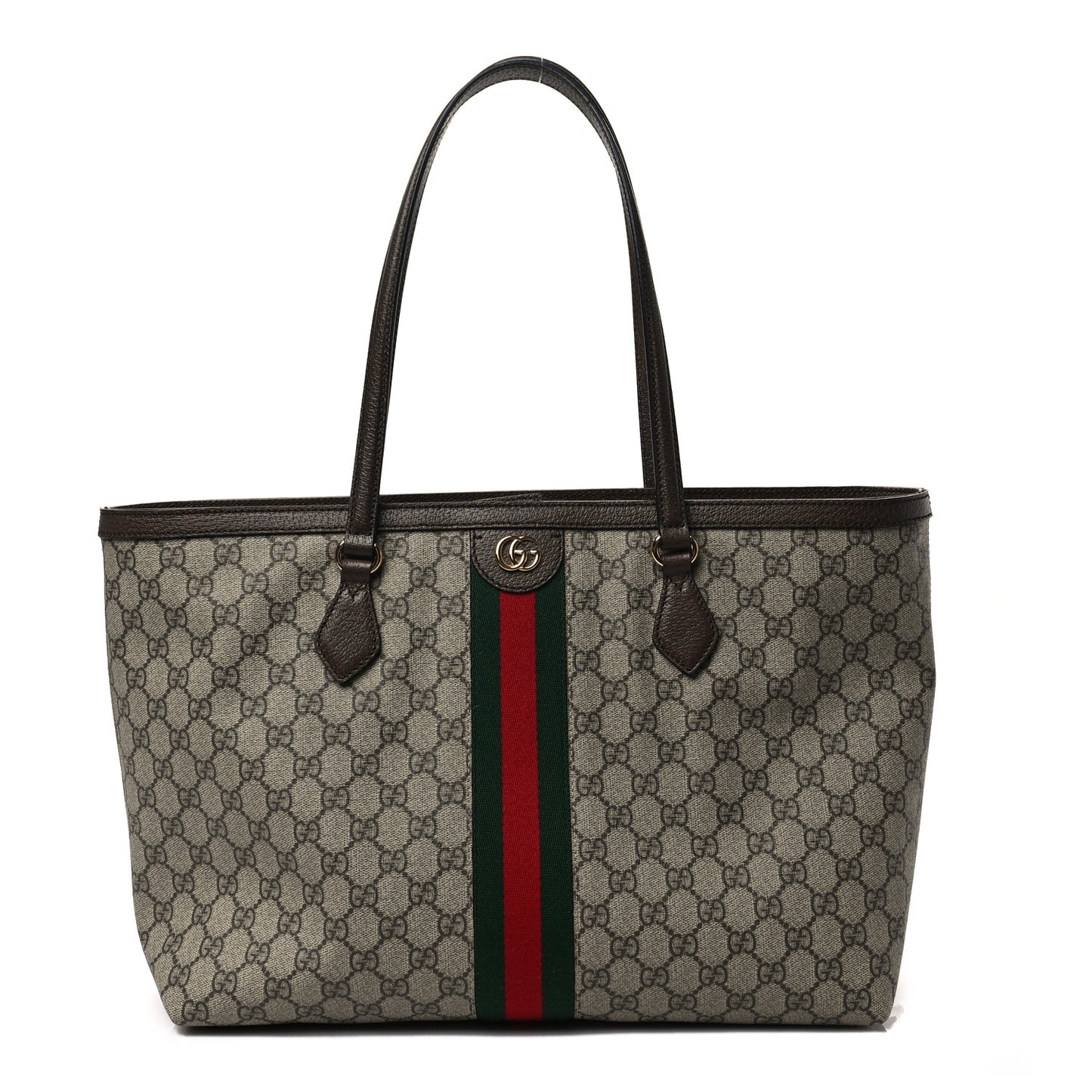 GG Supreme Monogram Textured Calfskin Web Medium Ophidia Shopping Tote Beige Ebony New Acero