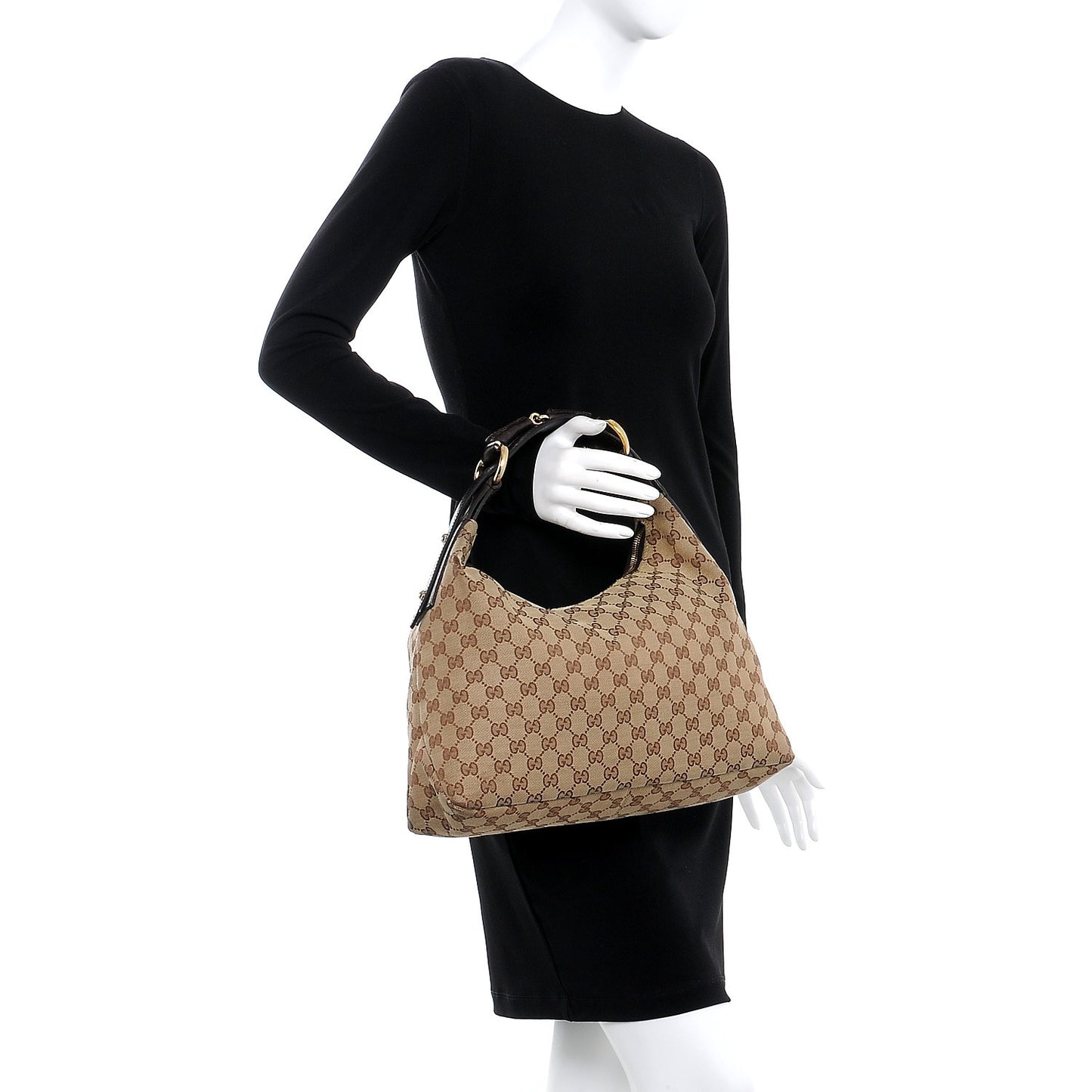 Monogram Medium Horsebit Chain Hobo Dark Brown