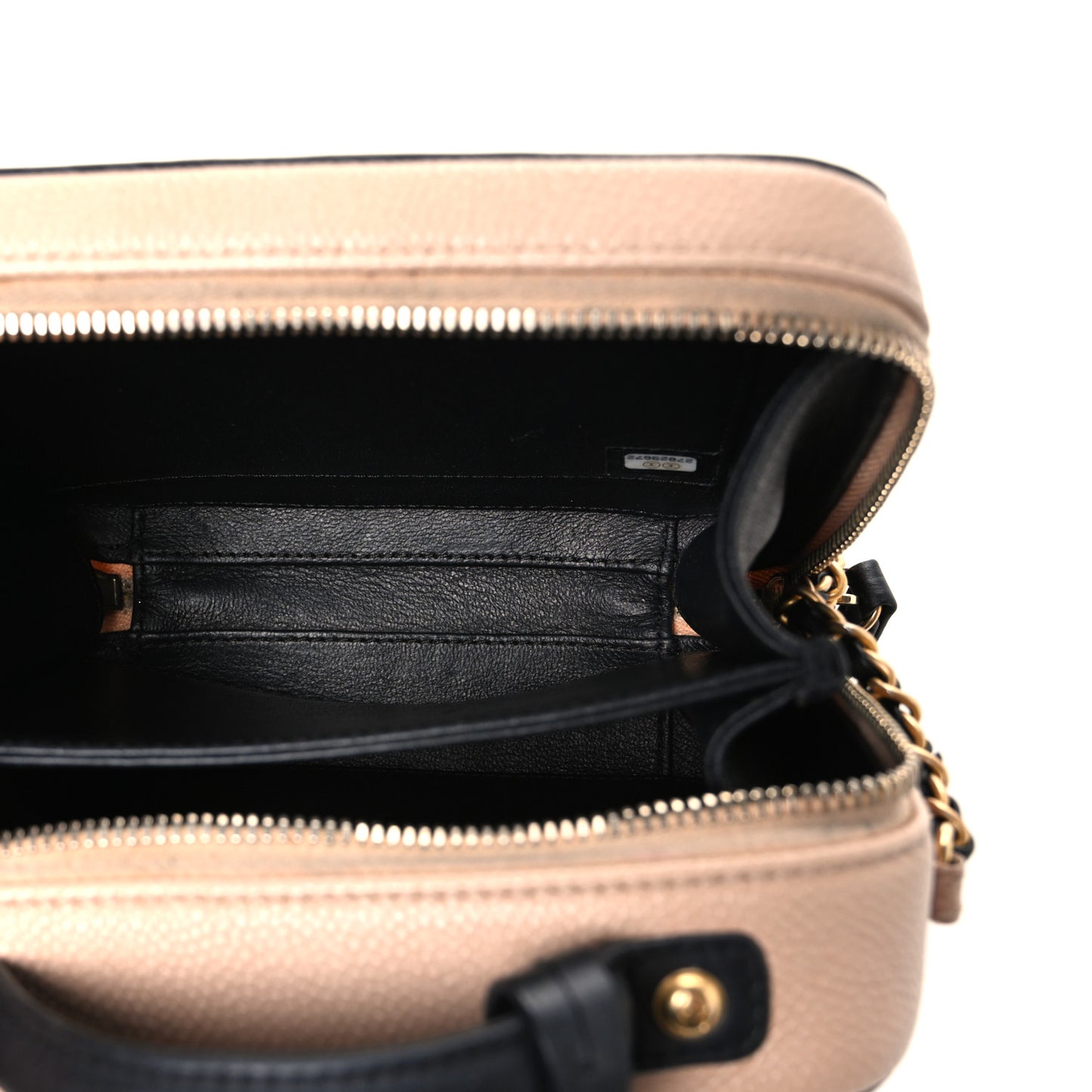 Caviar Quilted Small CC Filigree Vanity Case Beige Black