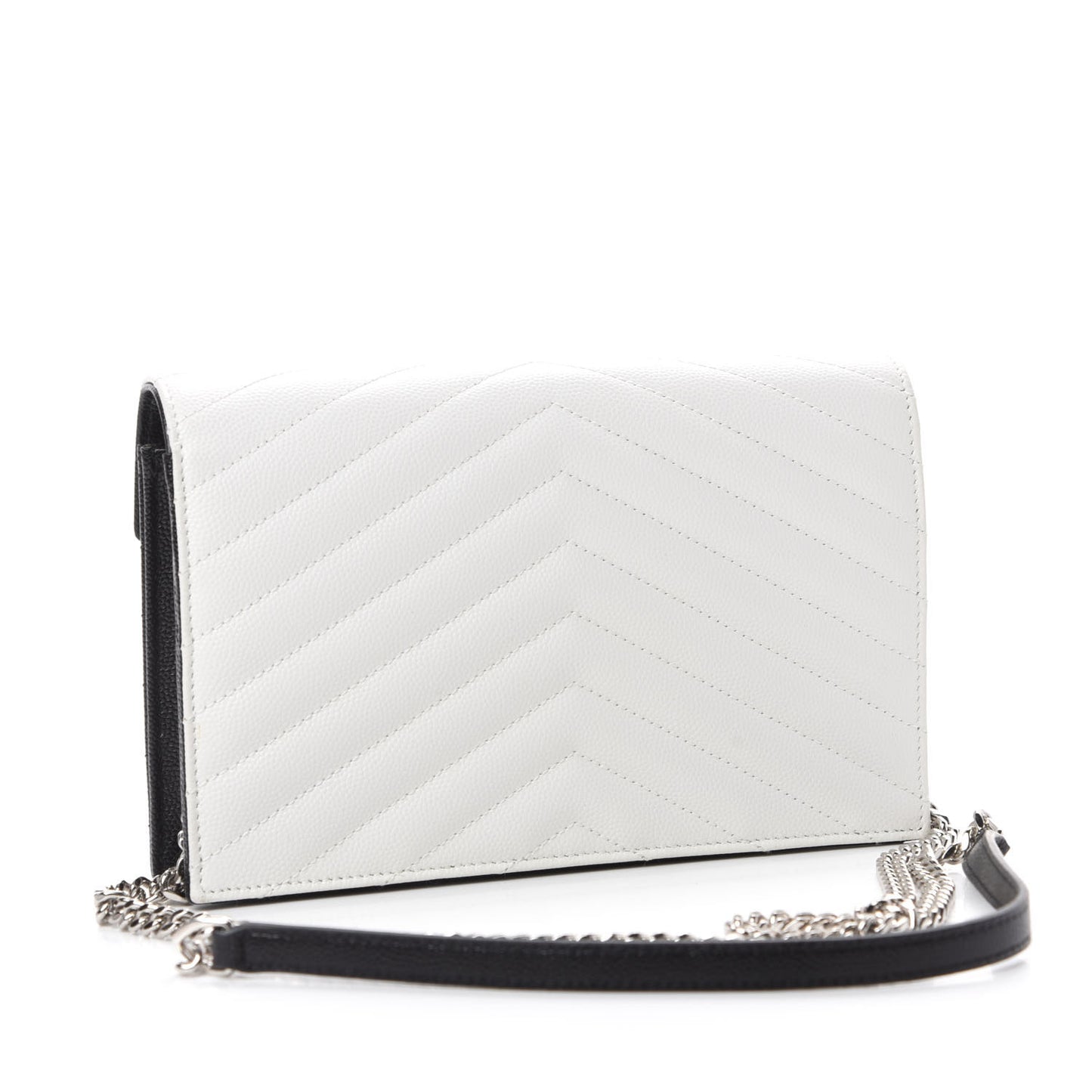 Grain De Poudre Matelasse Chevron Monogram Envelope Chain Wallet Pearl White Black