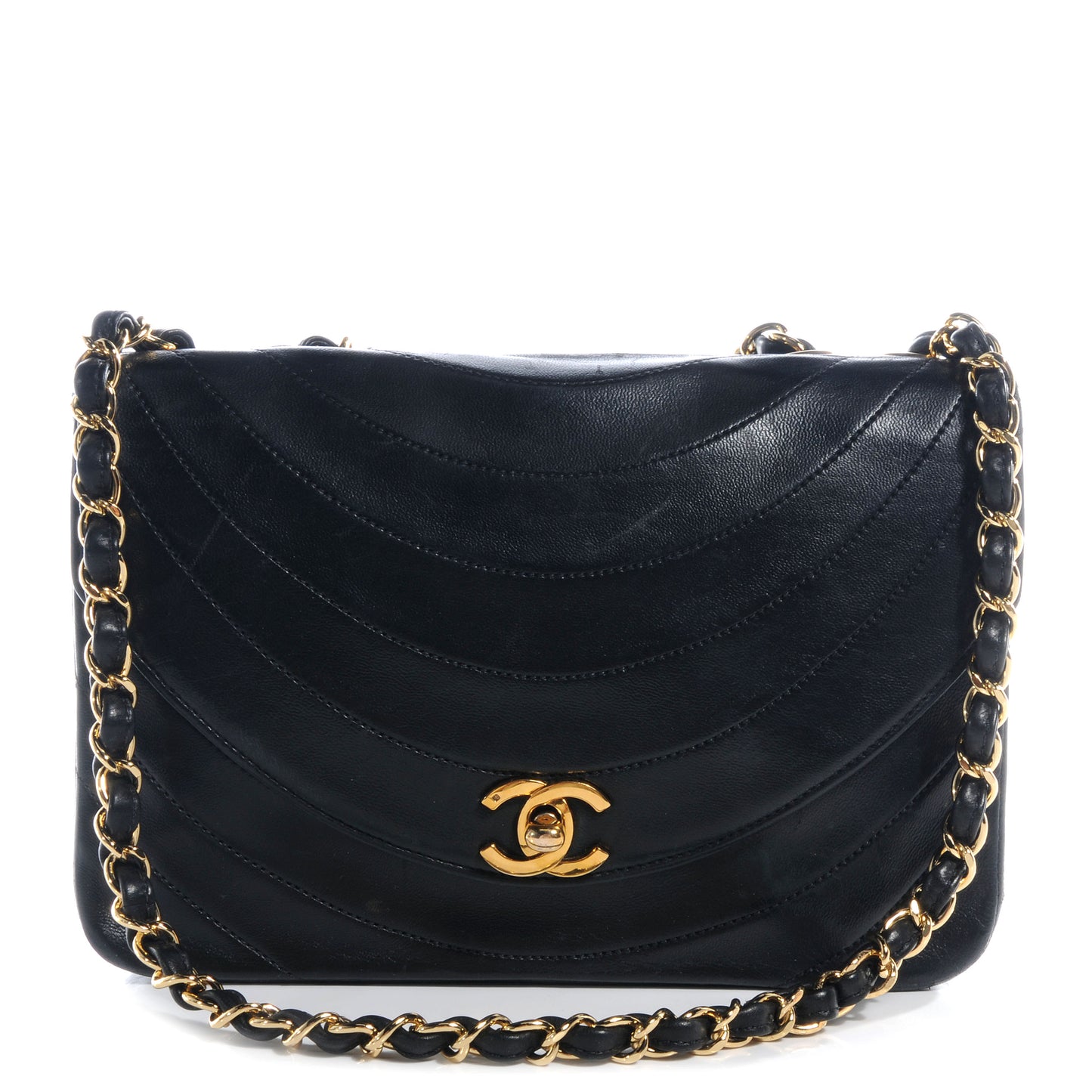 Lambskin Ribbon Stitched Flap Black