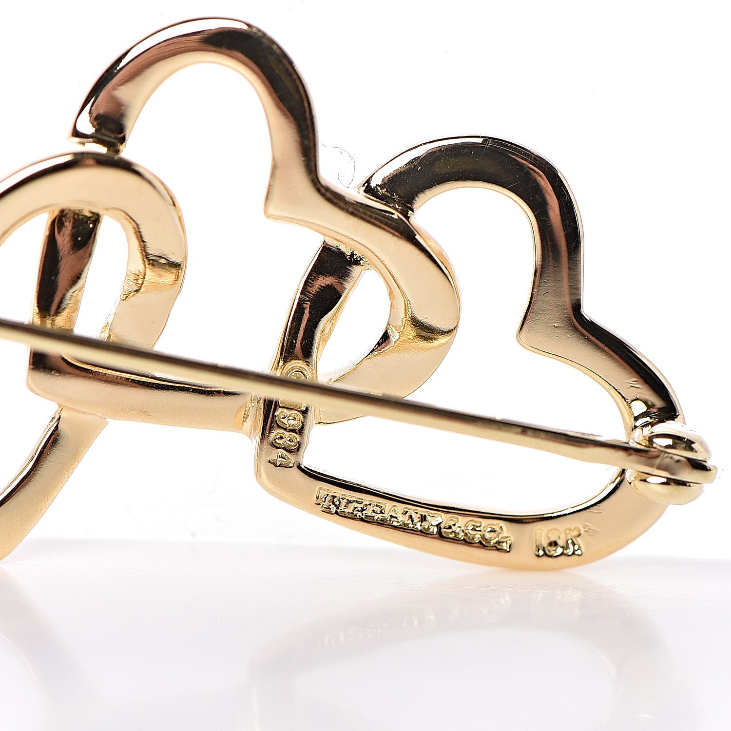 Tiffany 18K Yellow Gold Triple Heart Brooch Pin 4 of 4