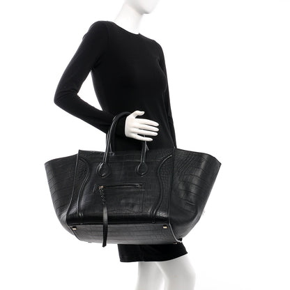 Celine Crocodile Embossed Calfskin Large Phantom Luggage Black 2 of 9