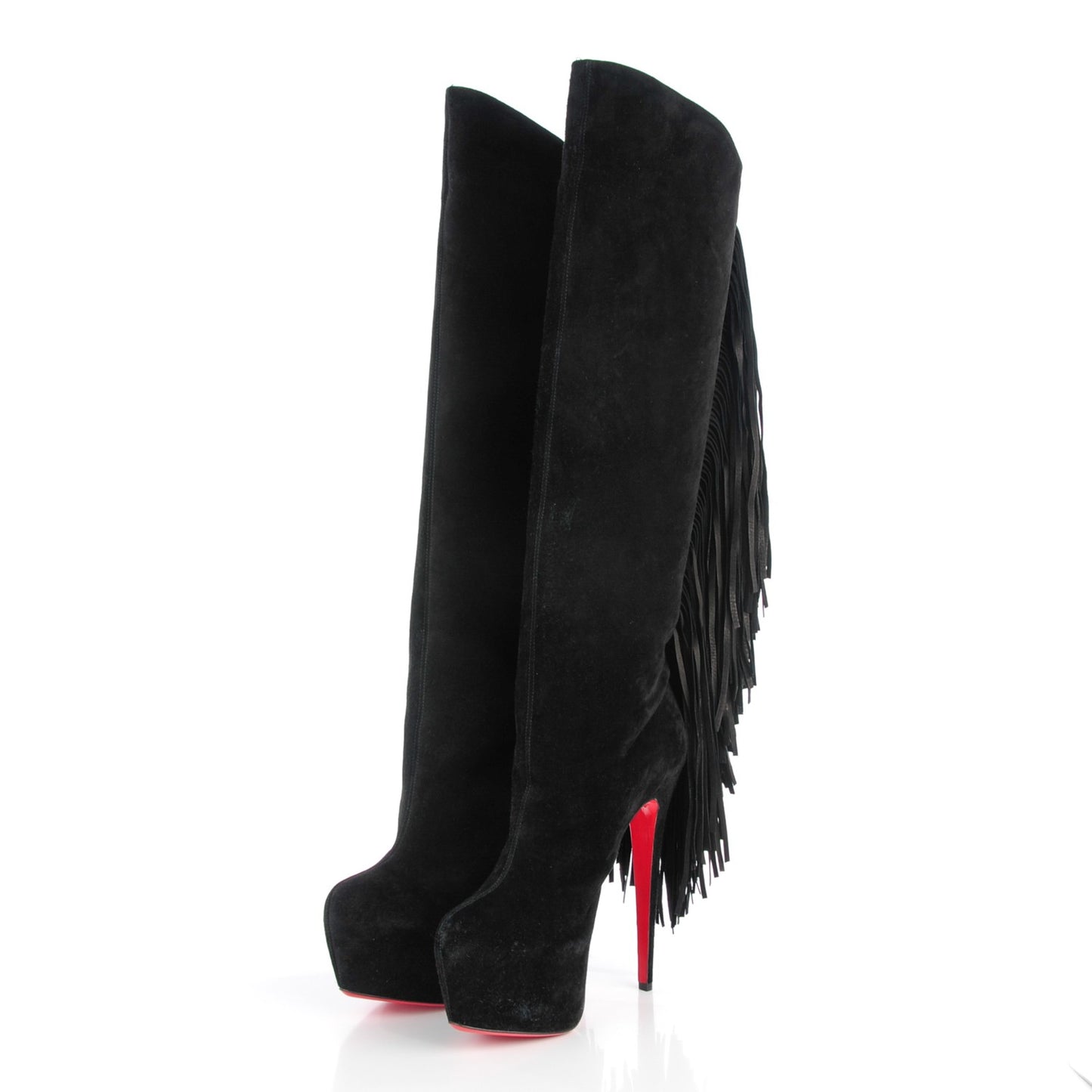 Suede Fringe Interlopa 160 Over The Knee Boots 40 Black