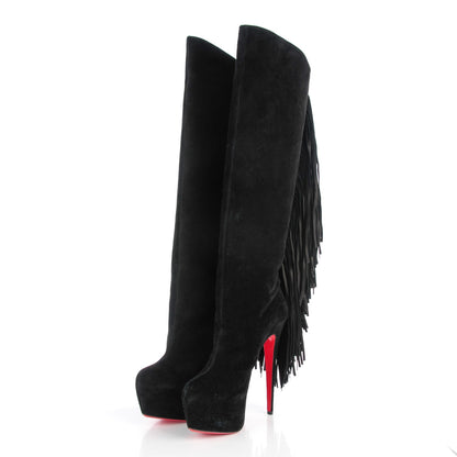 Christian Louboutin Suede Fringe Interlopa 160 Over The Knee Boots 40 Black 3 of 8