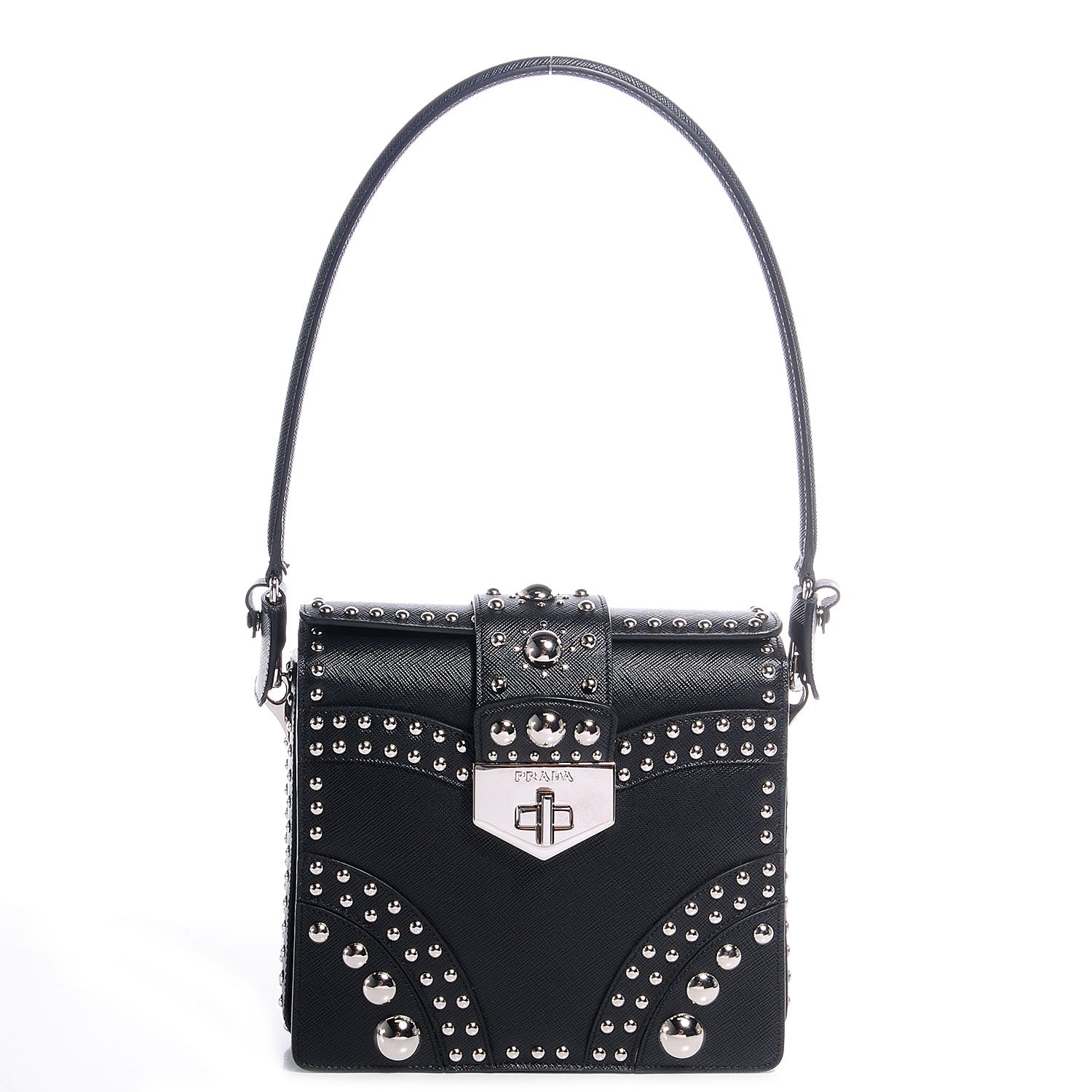 Prada Saffiano Sound Studded Hobo Black 1 of 10