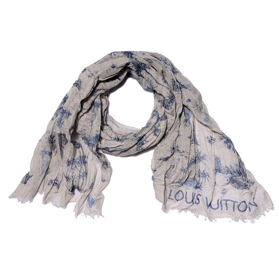 Louis Vuitton Cotton Linen Toile Etole De Louis Pareo Blue 3 of 7