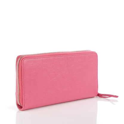 Balenciaga Agneau Classic Silver Hardware Continental Zip Around Wallet Rose Hortensia 3 of 7
