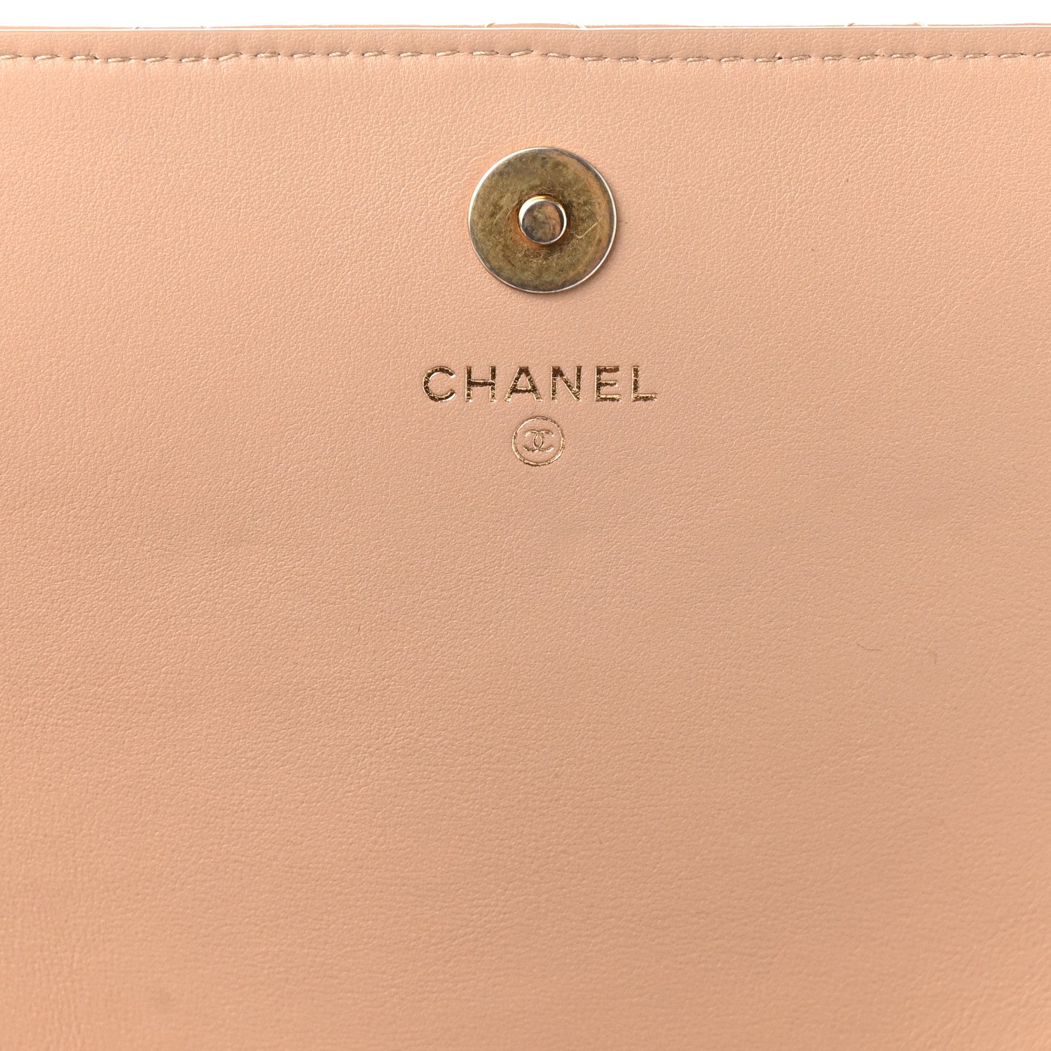 Chanel Calfskin Quilted Front Logo Enchained Clutch Beige 7 of 8
