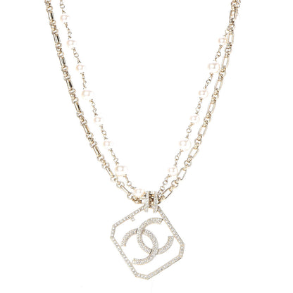 Chanel Pearl Crystal CC Double Strand Necklace Gold 1 of 7