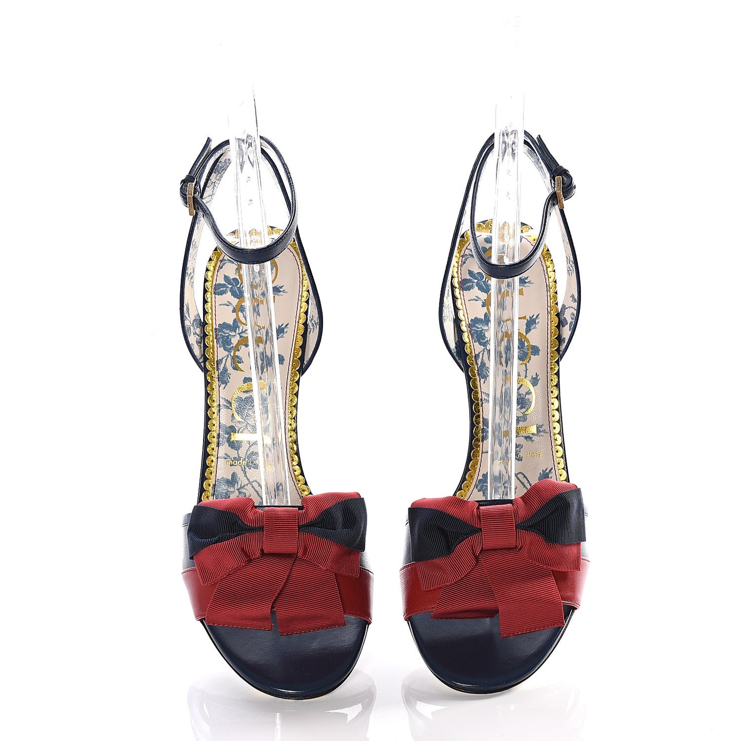 Calfskin Heel Sandal Web Bow 38 Navy