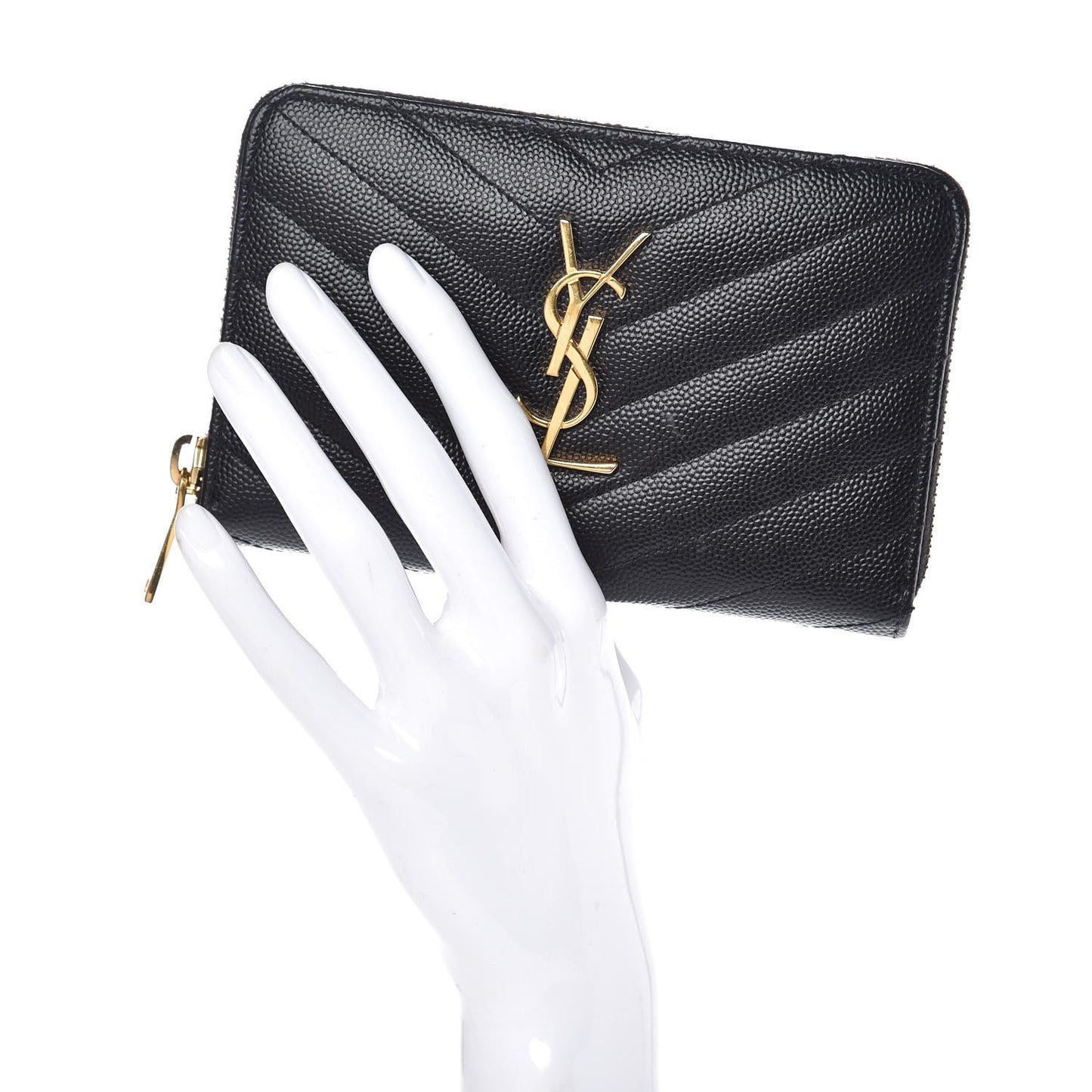 Grain De Poudre Matelasse Chevron Monogram Zip Around Wallet Black