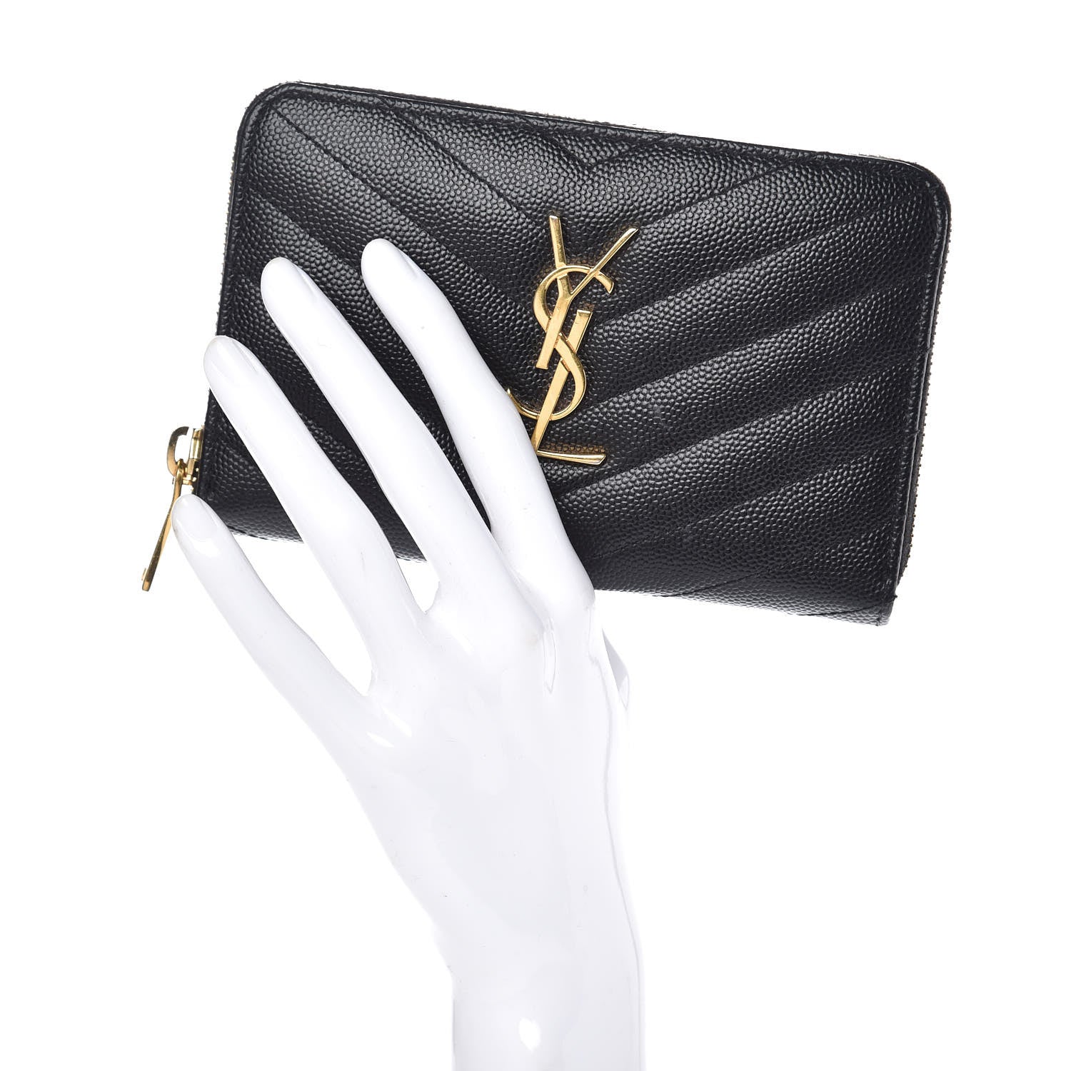 Saint Laurent Grain De Poudre Matelasse Chevron Monogram Zip Around Wallet Black 2 of 13