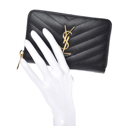 Saint Laurent Grain De Poudre Matelasse Chevron Monogram Zip Around Wallet Black 2 of 13
