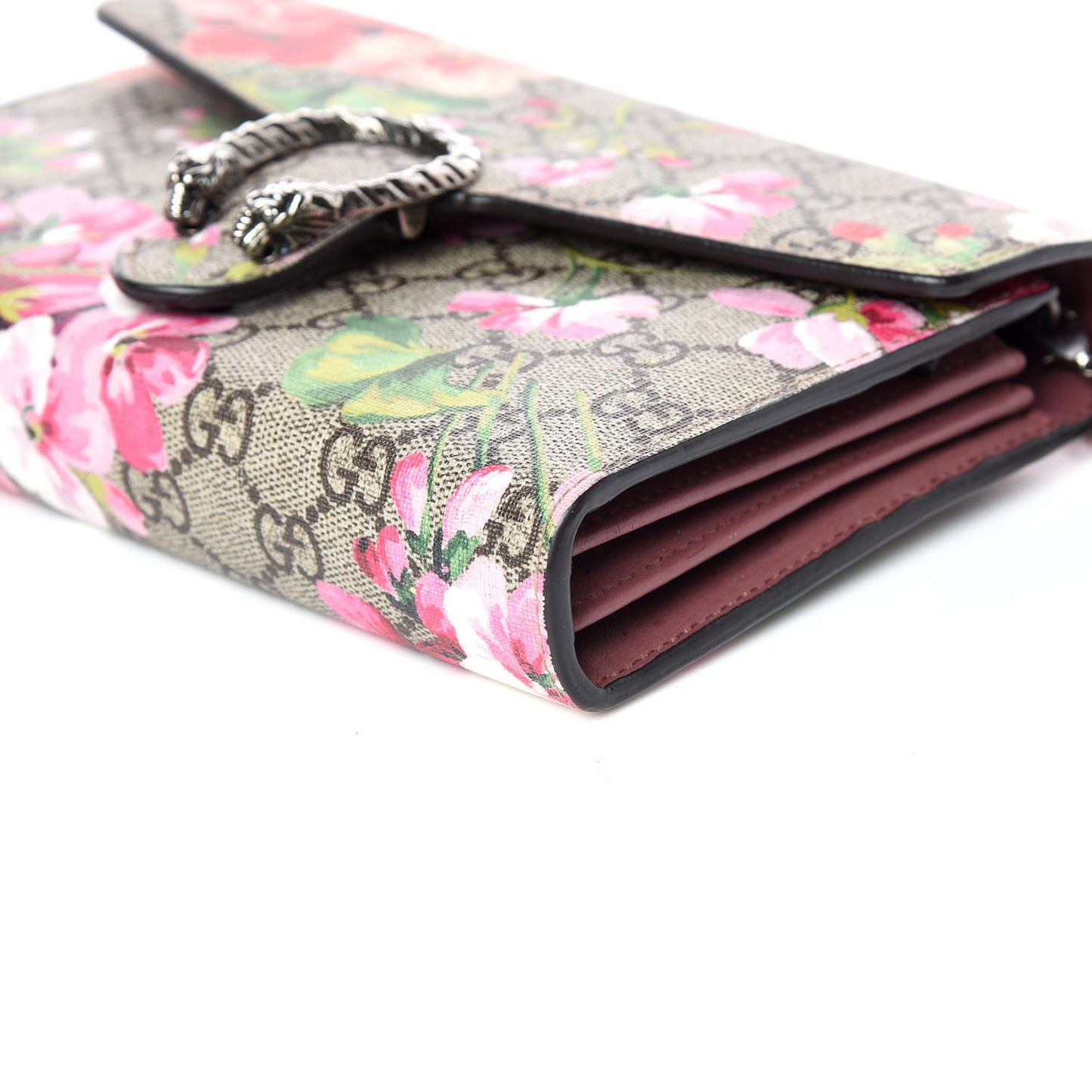 GG Supreme Monogram Blooms Mini Dionysus Chain Wallet Beige Multicolor Dry Rose