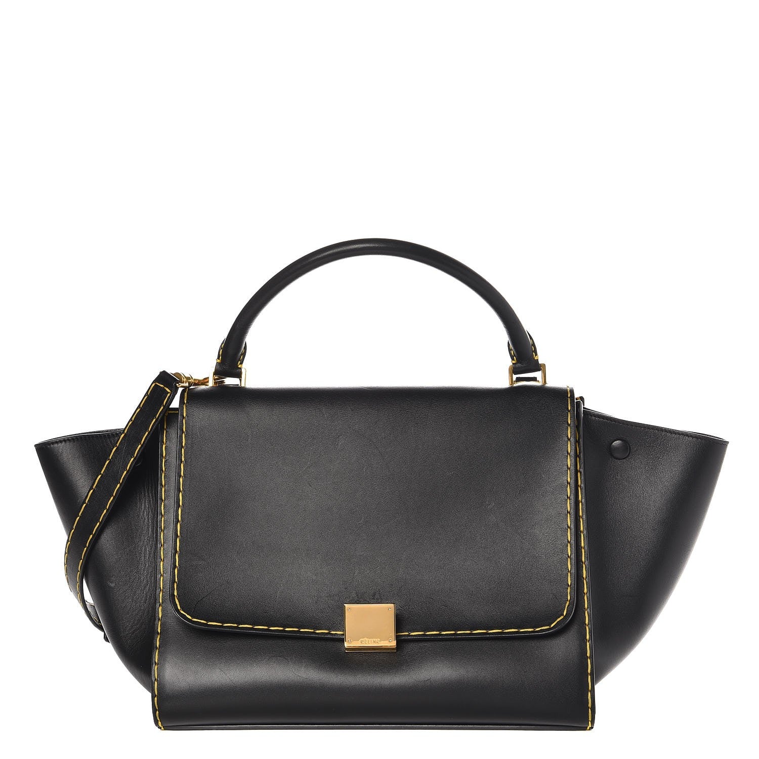 Celine Smooth Calfskin Yellow Stitching Medium Trapeze Black 1 of 10