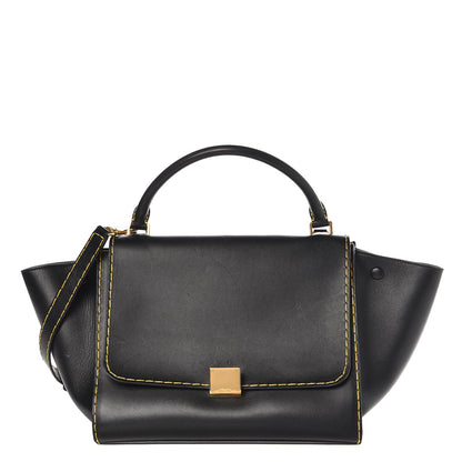 Celine Smooth Calfskin Yellow Stitching Medium Trapeze Black 1 of 10