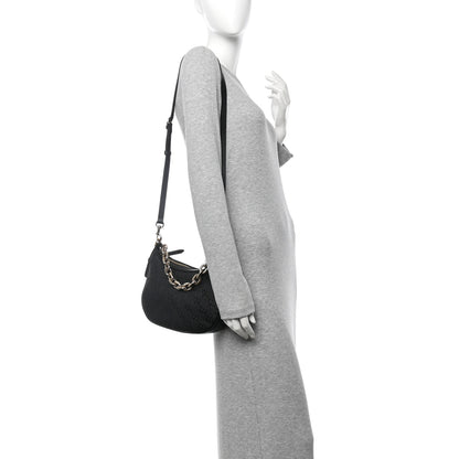 Gucci GG Grainy Calfskin Emblem Small Half Moon Shoulder Bag Black 2 of 10