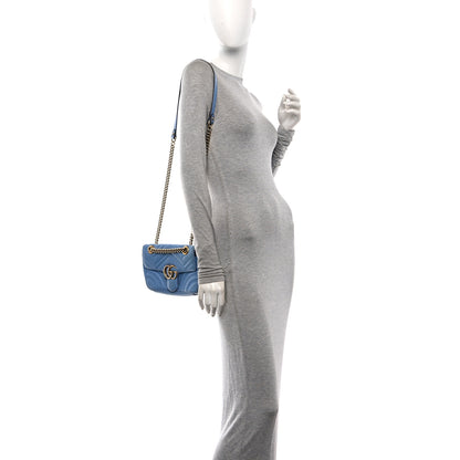 Gucci Calfskin Matelasse Mini GG Marmont Shoulder Bag Clear Sky Blue 2 of 13