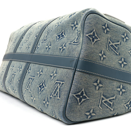 Louis Vuitton Monogram Washed Denim Keepall Bandouliere 50 Blue 8 of 10
