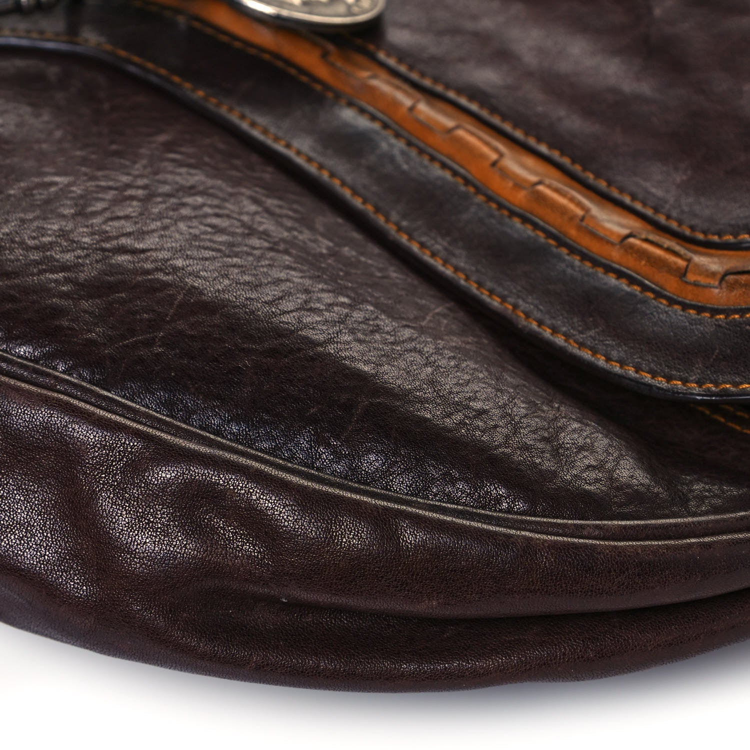 Christian Dior Calfskin Large Gaucho Double Saddle Bag Brown 14 of 30