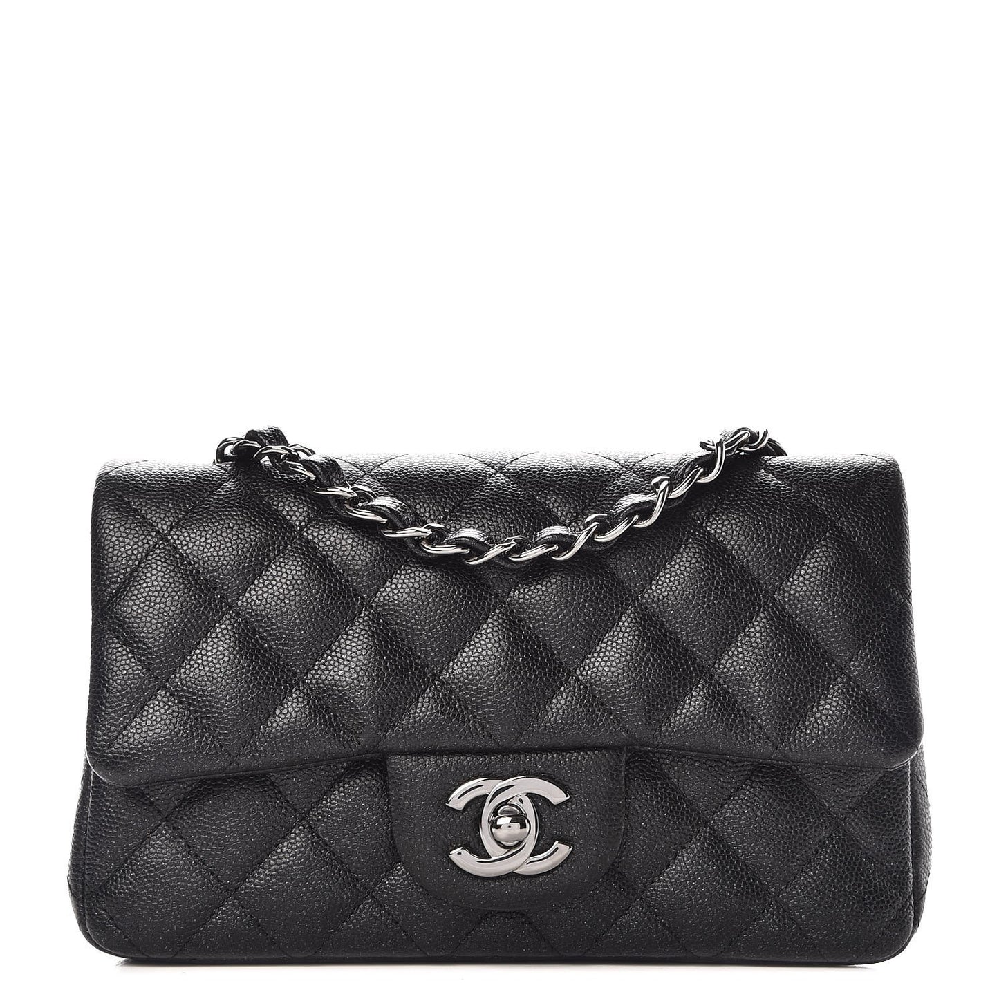 Iridescent Caviar Quilted Mini Rectangular Flap Black