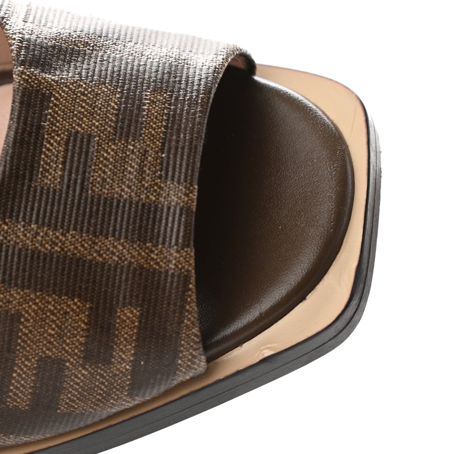 Glazed Fabric FF Wedge Sandals 36.5 Tobacco Moro