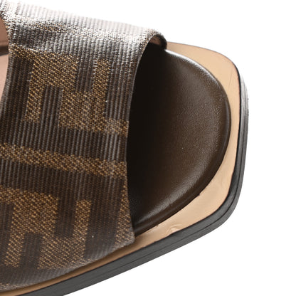 Fendi Glazed Fabric FF Wedge Sandals 36.5 Tobacco Moro 17 of 19