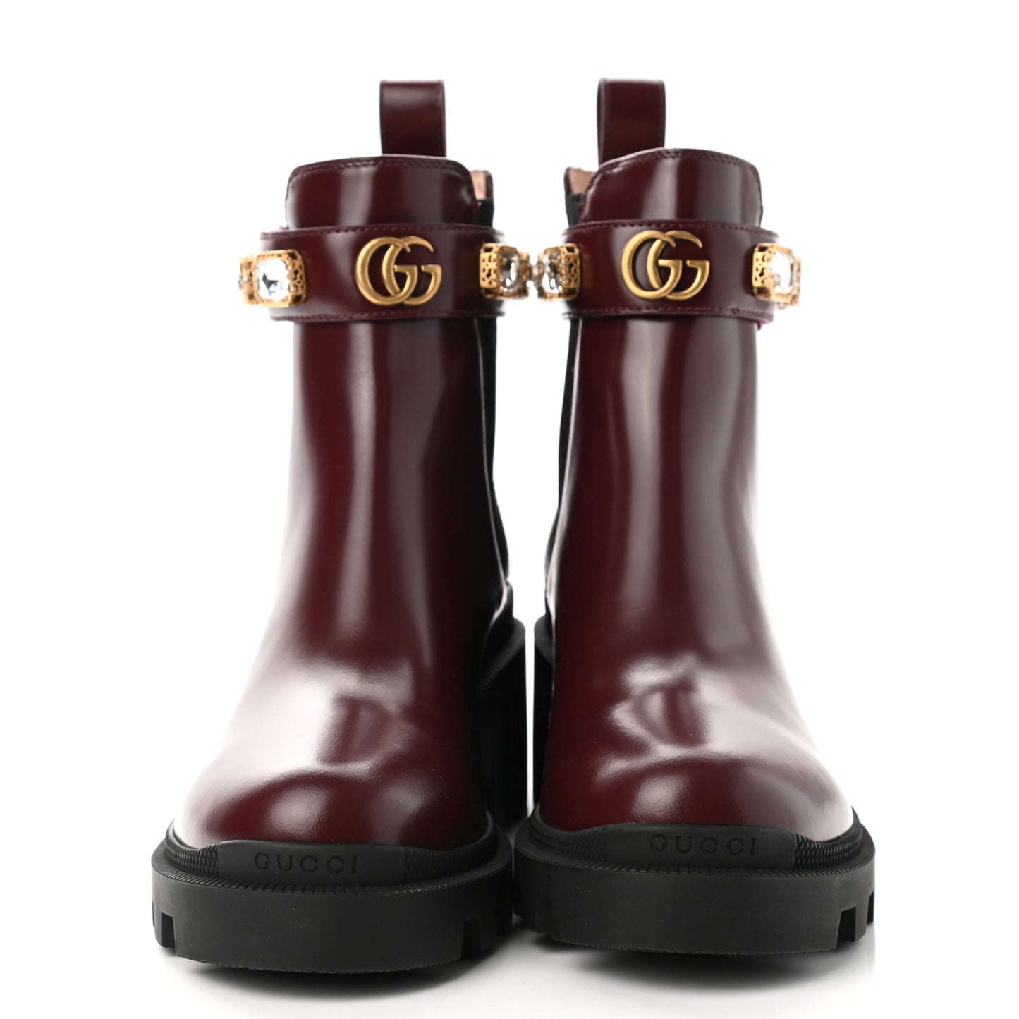 Calfskin Crystal GG Trip Chelsea Ankle Boots 36 Maroon