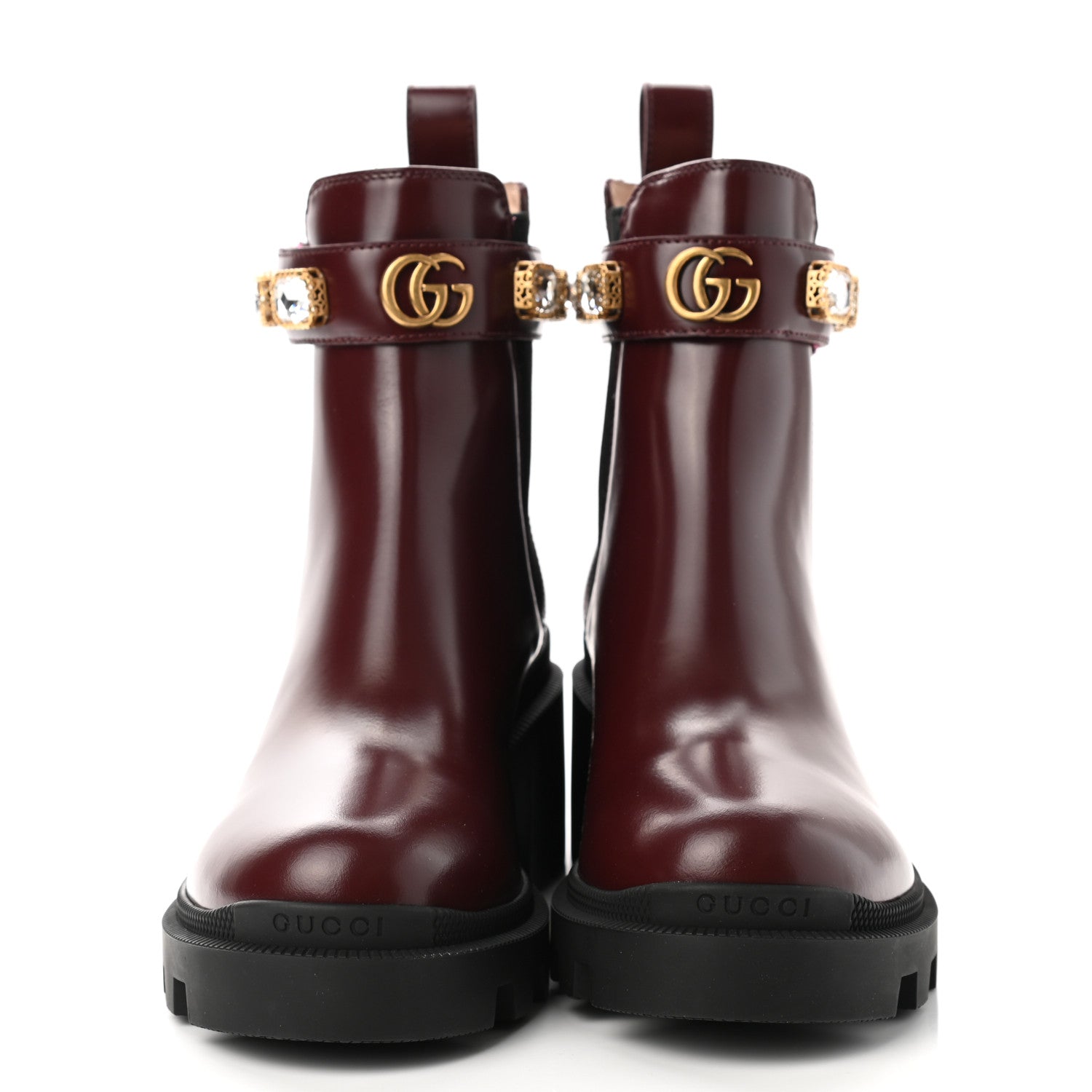 Gucci Calfskin Crystal GG Trip Chelsea Ankle Boots 36 Maroon 2 of 9