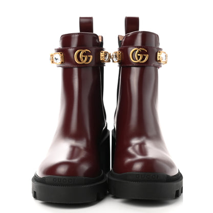 Gucci Calfskin Crystal GG Trip Chelsea Ankle Boots 36 Maroon 2 of 9