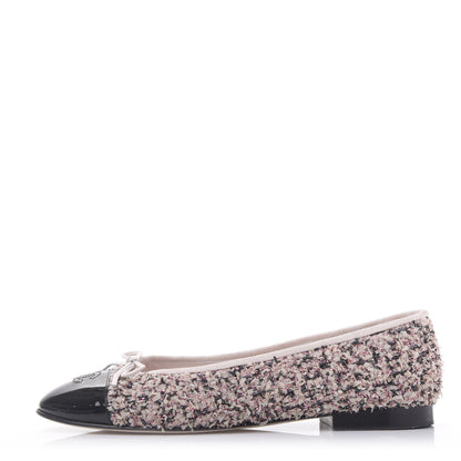 Chanel Tweed Patent Calfskin Cap Toe Ballerina Flats 41 Pink Black 1 of 9