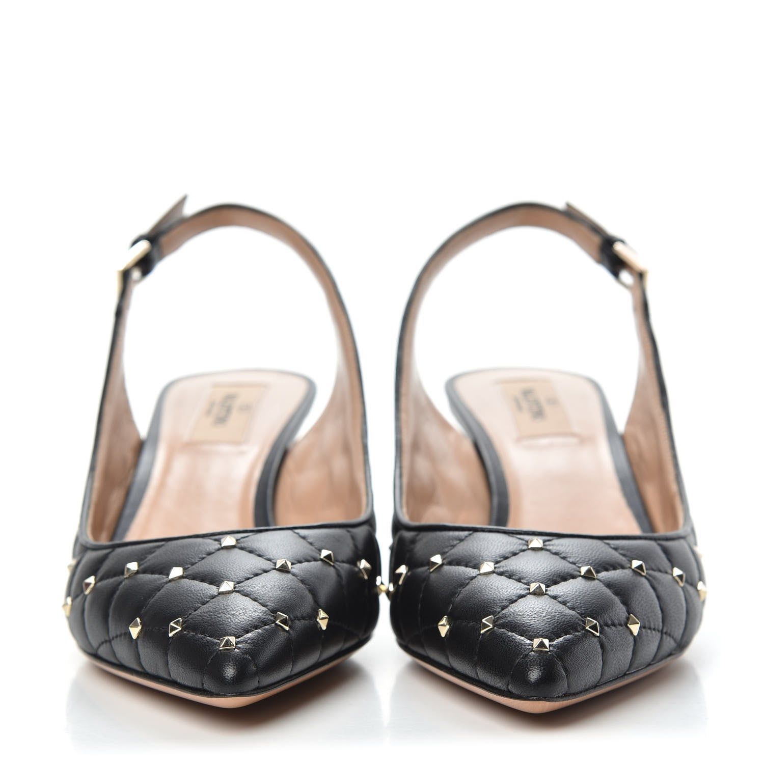 Valentino Garavani Nappa Quilted Rockstud Spike Slingback Low Heel Pumps 39 Black 2 of 9