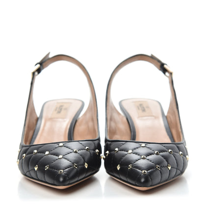 Valentino Garavani Nappa Quilted Rockstud Spike Slingback Low Heel Pumps 39 Black 2 of 9