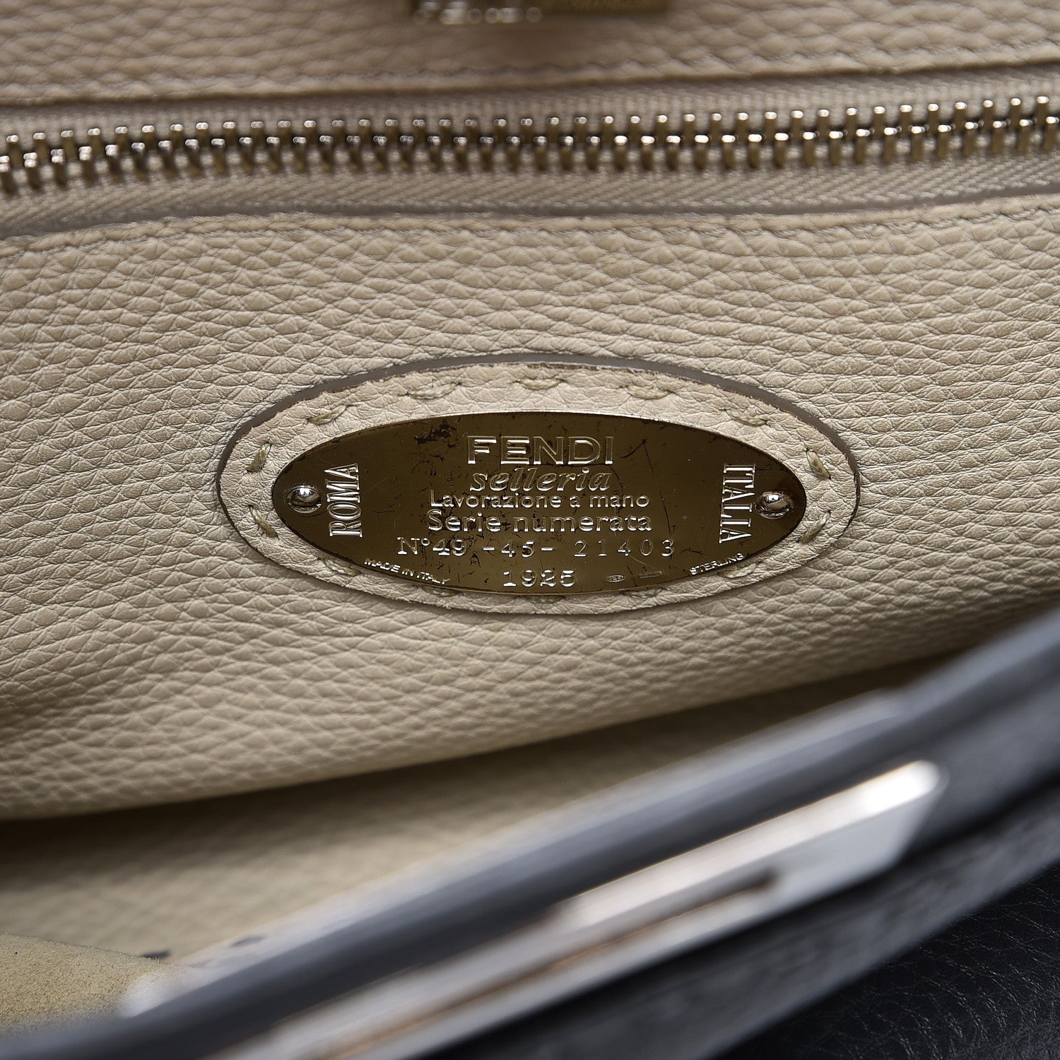 Fendi Cuoio Romano Selleria Bi-Color Large Peekaboo Iconic Satchel Asfalto Latte 8 of 13