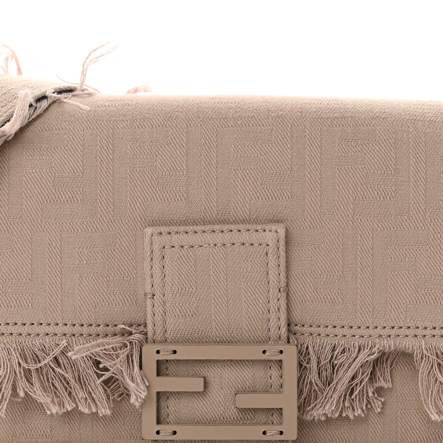 Fendi Nylon Fabric Jacquard FF Fringed Baguette Cuoio Pietra 8 of 10