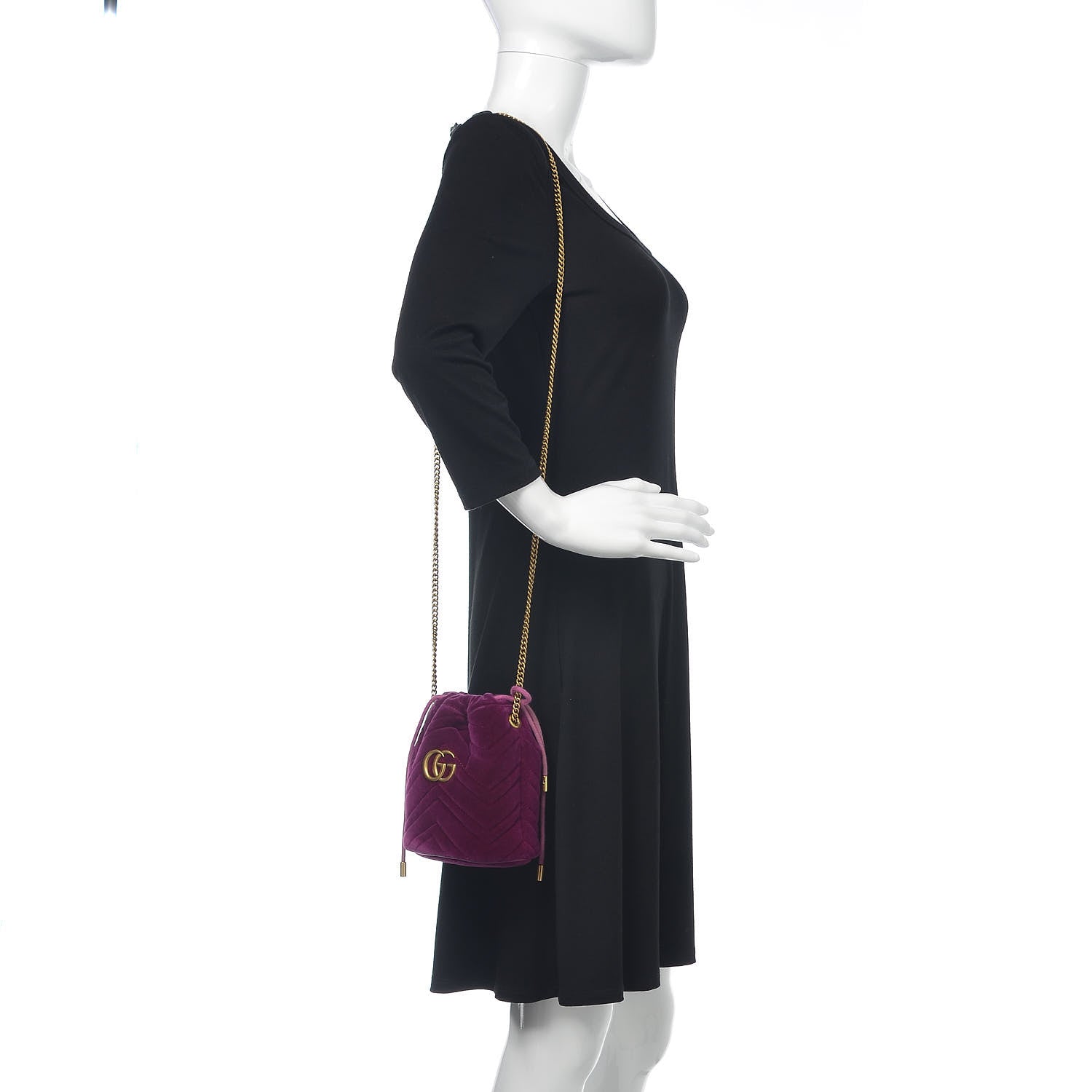 Gucci Velvet Matelasse Mini GG Marmont 2.0 Bucket Bag Fuchsia Violet Cyclamen 2 of 14