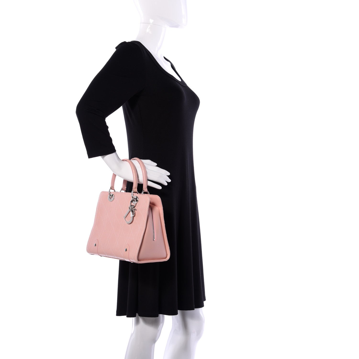 Christian Dior Calfskin Cannage Stitched Small Lady Dior Rose Clair 2 of 13