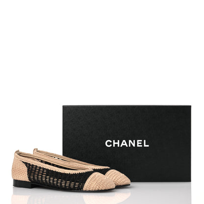 Chanel Raffia Cap Toe Ballerina Flats 36 Black Beige 10 of 10