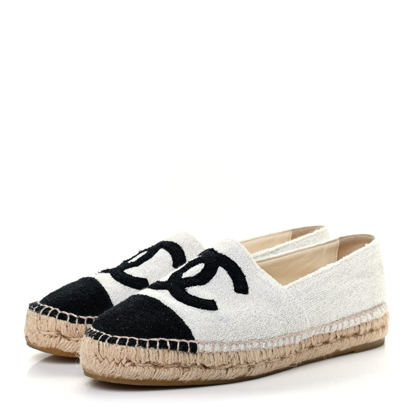Tweed Grosgrain CC Espadrilles 38 White Black