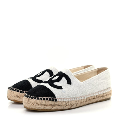 Chanel Tweed Grosgrain CC Espadrilles 38 White Black 3 of 7