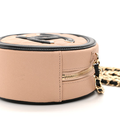 Chanel Caviar Quilted Round Filigree Crossbody Beige Black 10 of 11