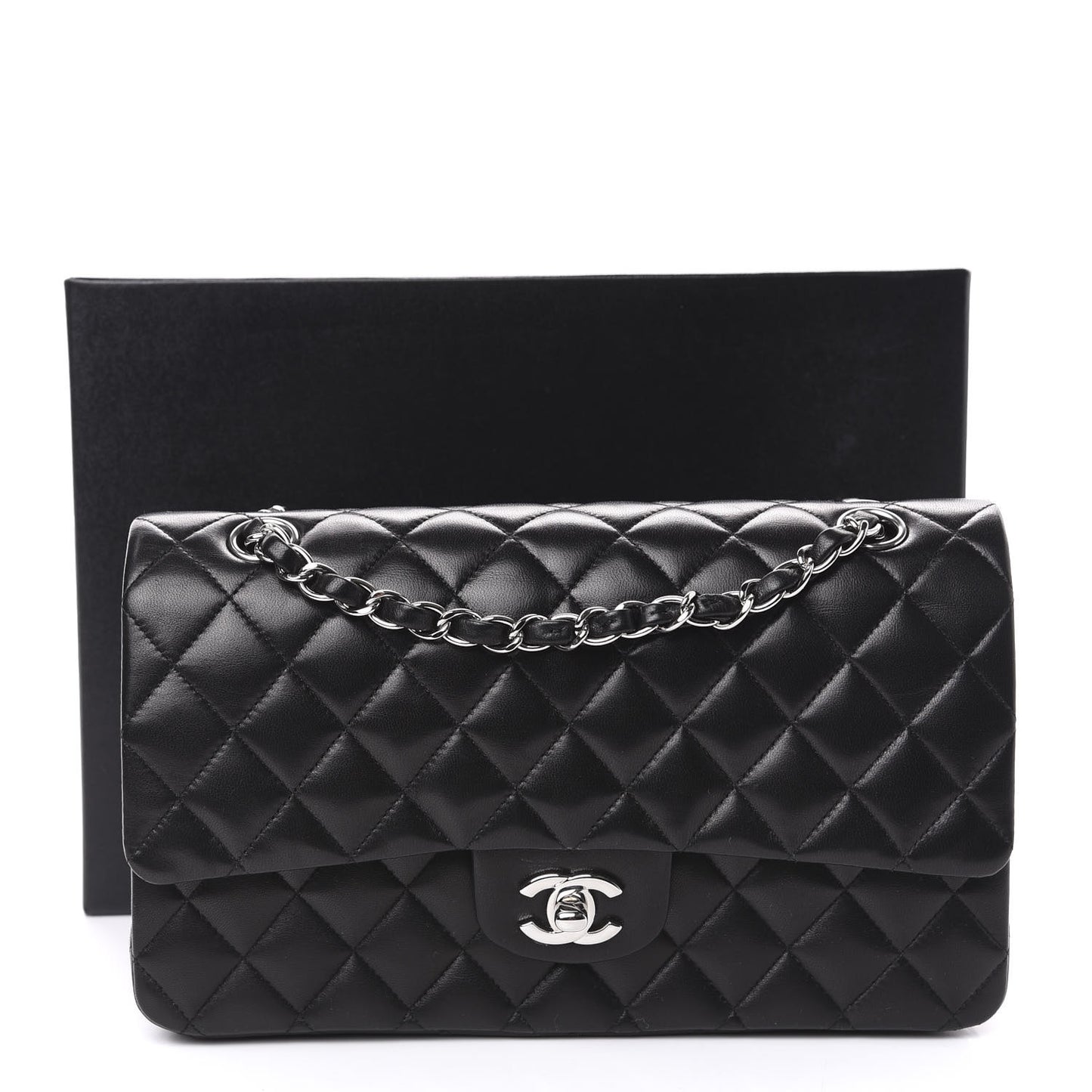 Lambskin Quilted Medium Double Flap Black