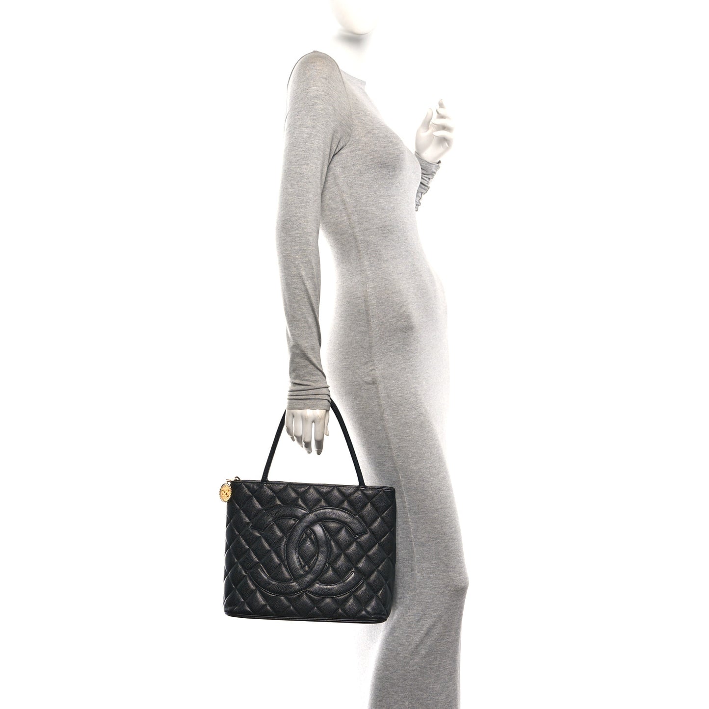 Caviar Quilted Medallion Tote Black