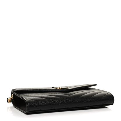 Saint Laurent Grain De Poudre Matelasse Chevron Monogram Envelope Clutch Black 4 of 10
