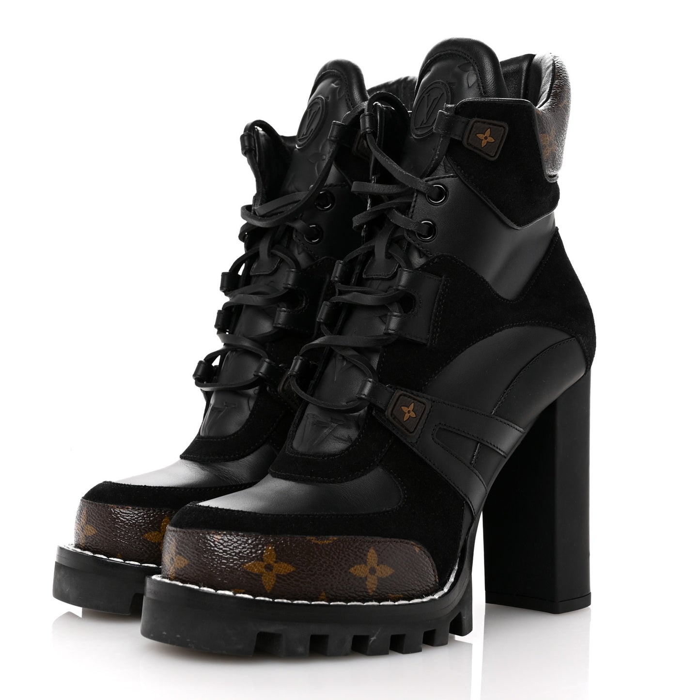 Suede Calfskin Monogram Star Trail Ankle Boots 38 Black