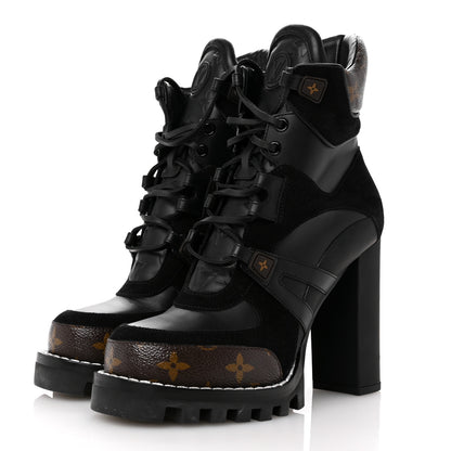 Louis Vuitton Suede Calfskin Monogram Star Trail Ankle Boots 38 Black 4 of 11