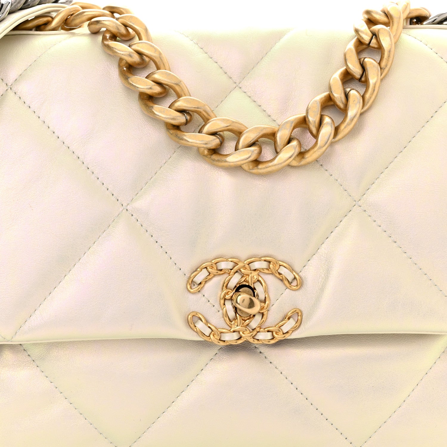 Chanel Iridescent Calfskin Quilted Medium Chanel 19 Flap White 8 of 10